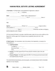 Hawaii Real Estate Listing Agreement Form Template
