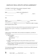 Kentucky Real Estate Listing Agreement Form Template