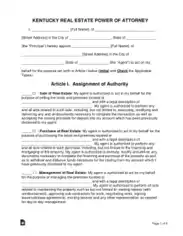 Kentucky Real Estate Power Of Attorney Form Template