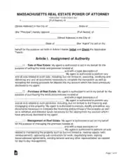 Massachusetts Real Estate Power Of Attorney Form Template