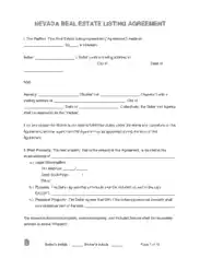 Nevada Real Estate Listing Agreement Form Template