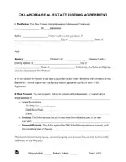 Oklahoma Real Estate Listing Agreement Form Template