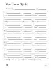 Real Estate Open House Sign In Sheet Name And Address Form Template
