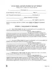 Utah Real Estate Power Of Attorney Form Template