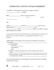 Virginia Real Estate Listing Agreement Form Template
