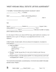 West Virginia Real Estate Listing Agreement Form Template
