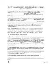 New Hampshire Residential Lease With Option To Purchase Form Template