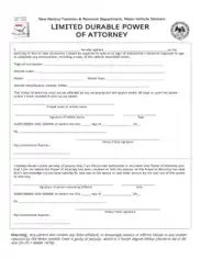 New Mexico Motor Vehicle Power Of Attorney Mvd11020 Form Template