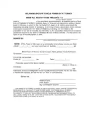 Oklahoma Motor Vehicle Power Of Attorney Form Template