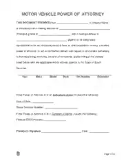 South Carolina Motor Vehicle Power Of Attorney Form Template