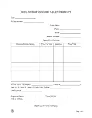 Girl Scout Cookie Sales Receipt Form Template