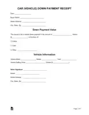 Vehicle Down Payment Receipt Form Template