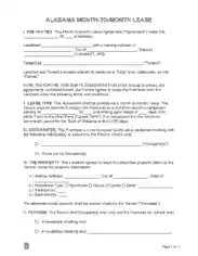 Alabama Month To Month Rental Agreement Form Template