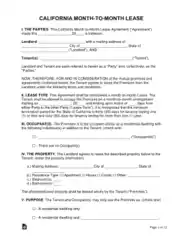 California Month To Month Rental Agreement Form Template
