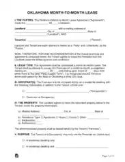 Oklahoma Monthly Rental Agreement Form Template