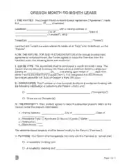 Oregon Month To Month Rental Agreement Form Template