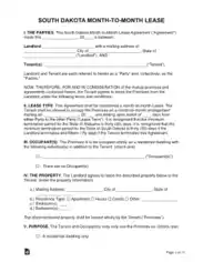 South Dakota Monthly Rental Agreement Form Template