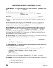 Vermont Month To Month Rental Agreement Form Template