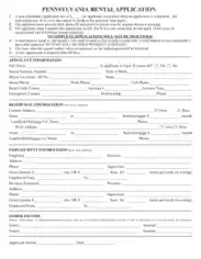 Pennsylvania Rental Application Form Template