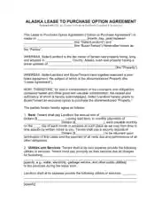 Alaska Lease To Own Option To Purchase Agreement Form Template
