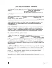 Lease To Own Option To Purchase Agreement Form Template