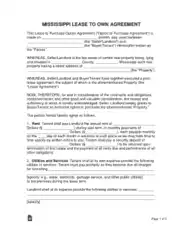 Mississippi Lease To Own Agreement Form Template