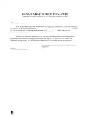Kansas 3 Day Notice To Quit Nonpayment Of Rent Form Template