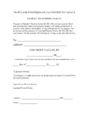 Maryland 14 Day Notice To Quit Imminent Danger Form Template
