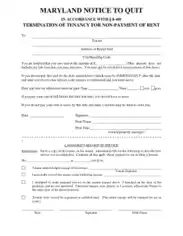 Maryland Immediate Notice To Quit Nonpayment Form Template