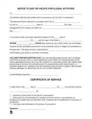 Notice To Quit For Illegal Activity Form Template