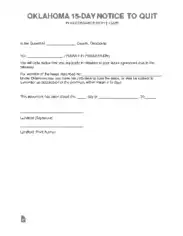 Oklahoma 15 Day Notice To Quit Form Noncompliance Form Template