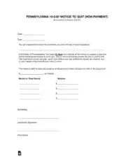 Free Download PDF Books, Pennsylvania 10 Day Notice To Quit Nonpayment Form Template