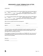 Mississippi Lease Termination Letter Template