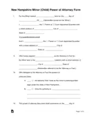 New Hampshire Minor Child Parental Power Of Attorney Form Template