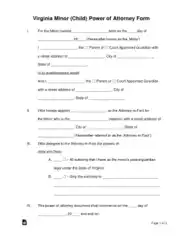 Free Download PDF Books, Virginia Minor Child Parental Power Of Attorney Form Template