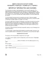 Maryland Stautory Durable Financial Power Of Attorney Form Template