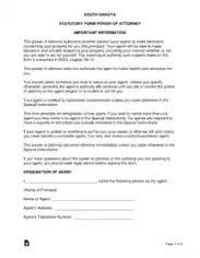 South Dakota Durable Financial Power Of Attorney Form Template