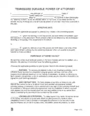 Tennessee Durable Financial Power Of Attorney Form Template