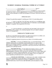 Vermont Durable Financial Power Of Attorney Form Template
