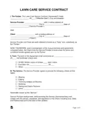 Lawn Care Service Contract Form Template