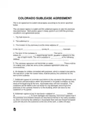 Colorado Sublease Agreement Form Template