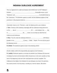 Indiana Sublease Agreement Form Template