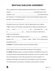 Montana Sublease Agreement Form Template