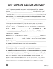 New Hampshire Sublease Agreement Form Template