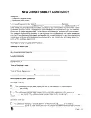 New Jersey Sublease Agreement Form Template