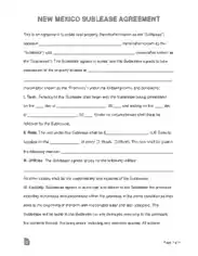 New Mexico Sublease Agreement Form Template