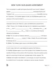 New York Sublease Agreement Form Template