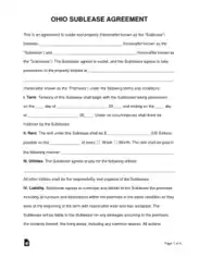 Ohio Sublease Agreement Form Template