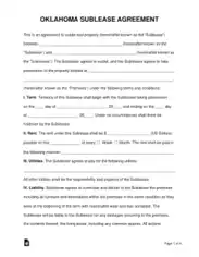 Oklahoma Sublease Agreement Form Template