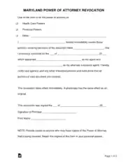Free Download PDF Books, Maryland Power Of Attorney Revocation Form Template